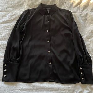 Women’s Halogen Black Satin Collared Blouse size small